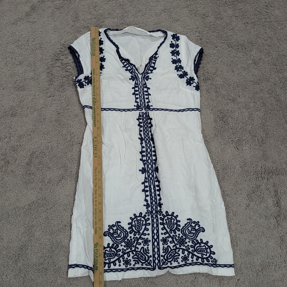 Boden White Linen Dress with Navy Embroidery - Picture 4 of 15